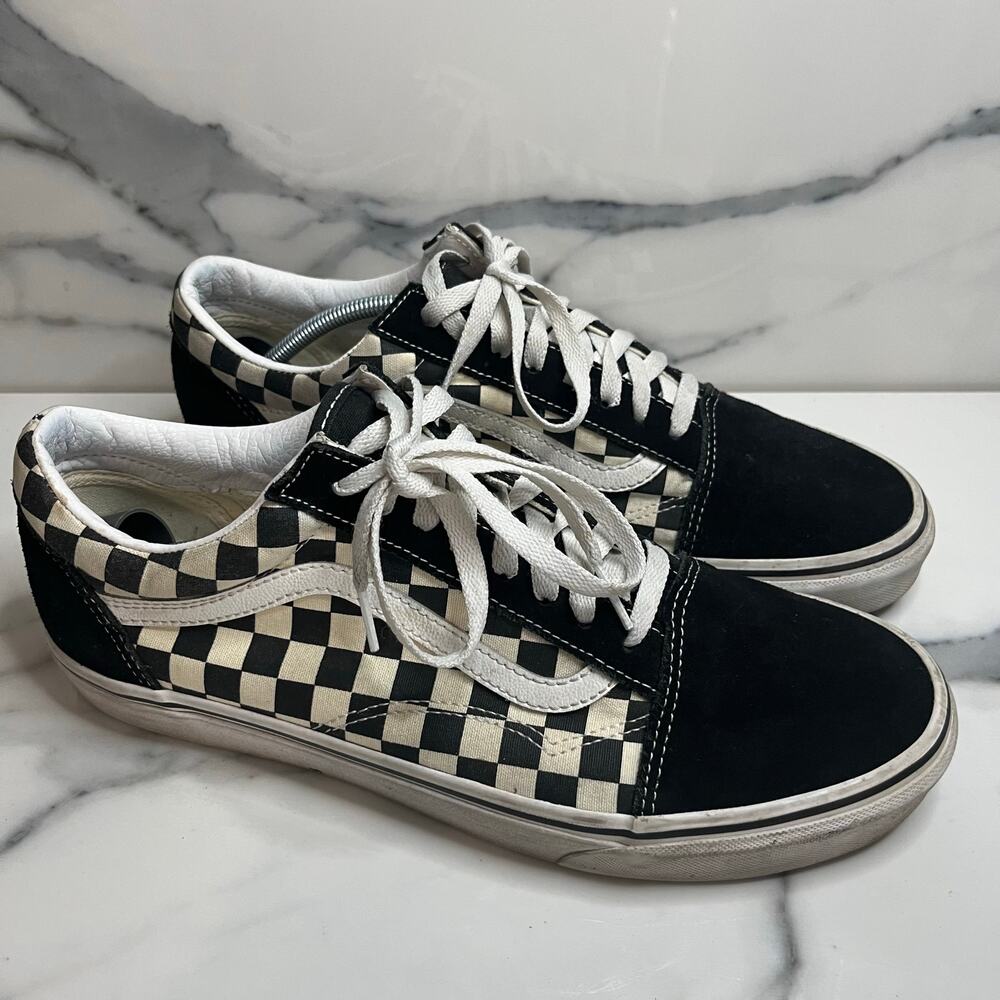 Vans Men's Black White Checkerboard Low Top Suede Leather Sneakers Men Sz 11